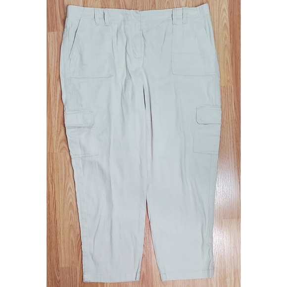 Chicos size 3 Xl linen blend straight crop cargo pants khaki stretch summer boho - Picture 1 of 9
